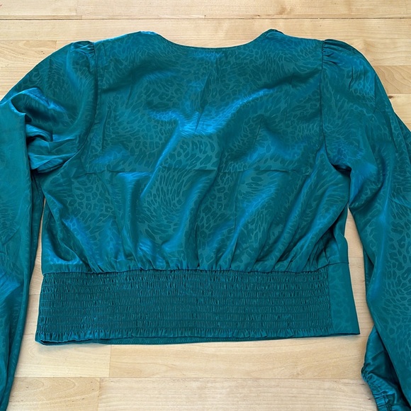 NWT Rachel Zoe emerald green leopard print long sleeved blouse, size medium - Picture 4 of 6